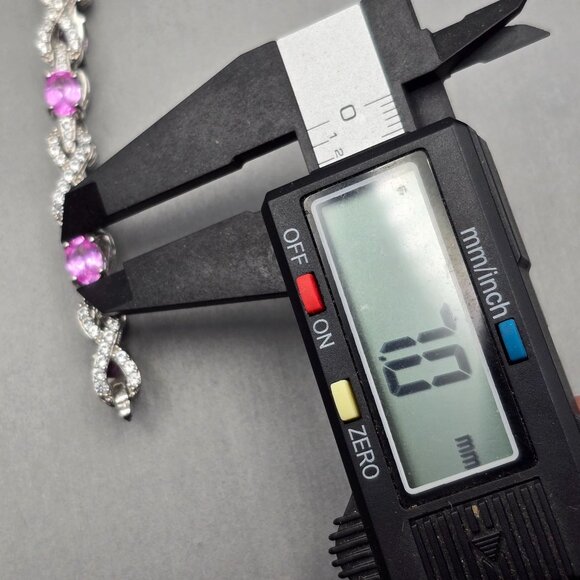 Sterling Silver Pink Tourmaline Quartz Infinity Tennis Bracelet 7.5" Signed SUN - Picture 7 of 15